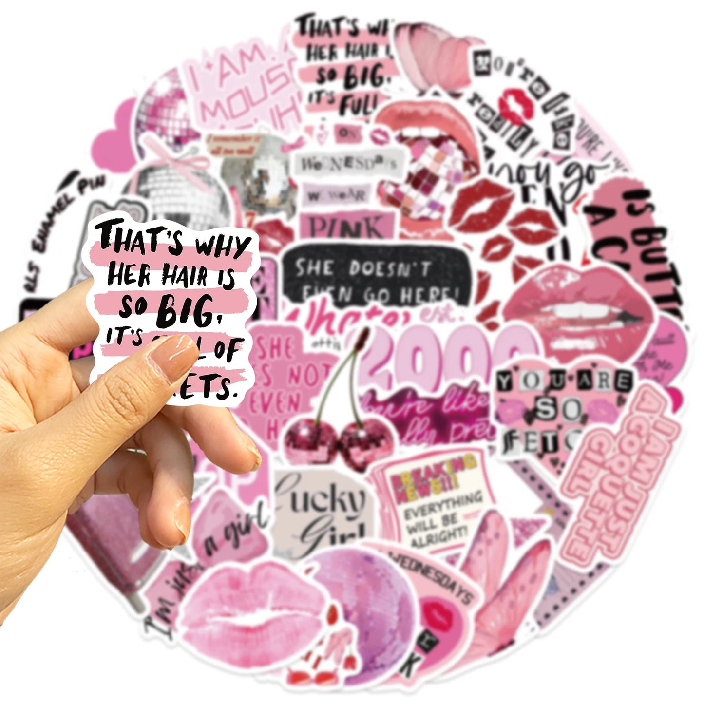 50pcs Ins Style Pink Ink Fresh Graffiti Stickers Suitable for Luggage Phone Cases Laptops Waterproof Cartoon Graffiti Stickers