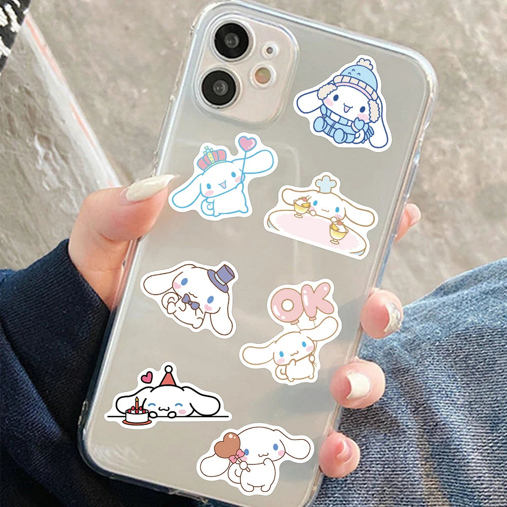 50/100pcs Sanrio Cinnamoroll Stickers Cartoon Cute Kids Toy Decals PVC DIY Luggage Stationary Wall Car Travel Sticker Wholesale