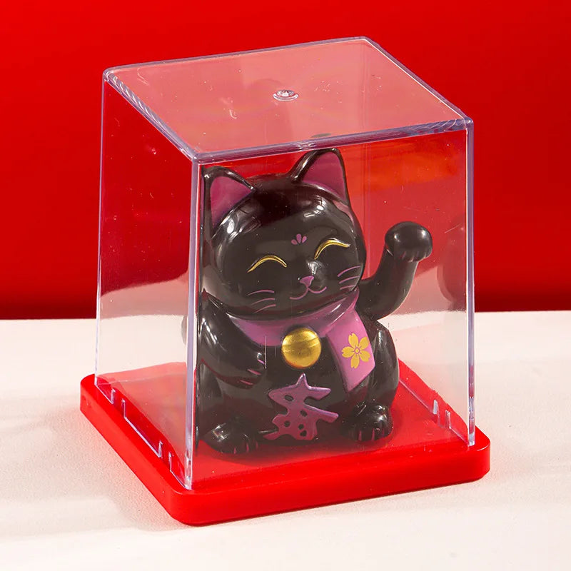 Solar Powered Maneki Neko Lucky Cat Welcoming Chinese Lucky Cat Waving Hand Beckoning Fortune Cat Figurines For Home Decor