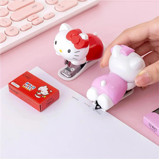 Hello Kitty Sanrio Mini Stapler Set Portable Compact Adorable Design for School Office Stationery Supply Kids Girls Gift Present