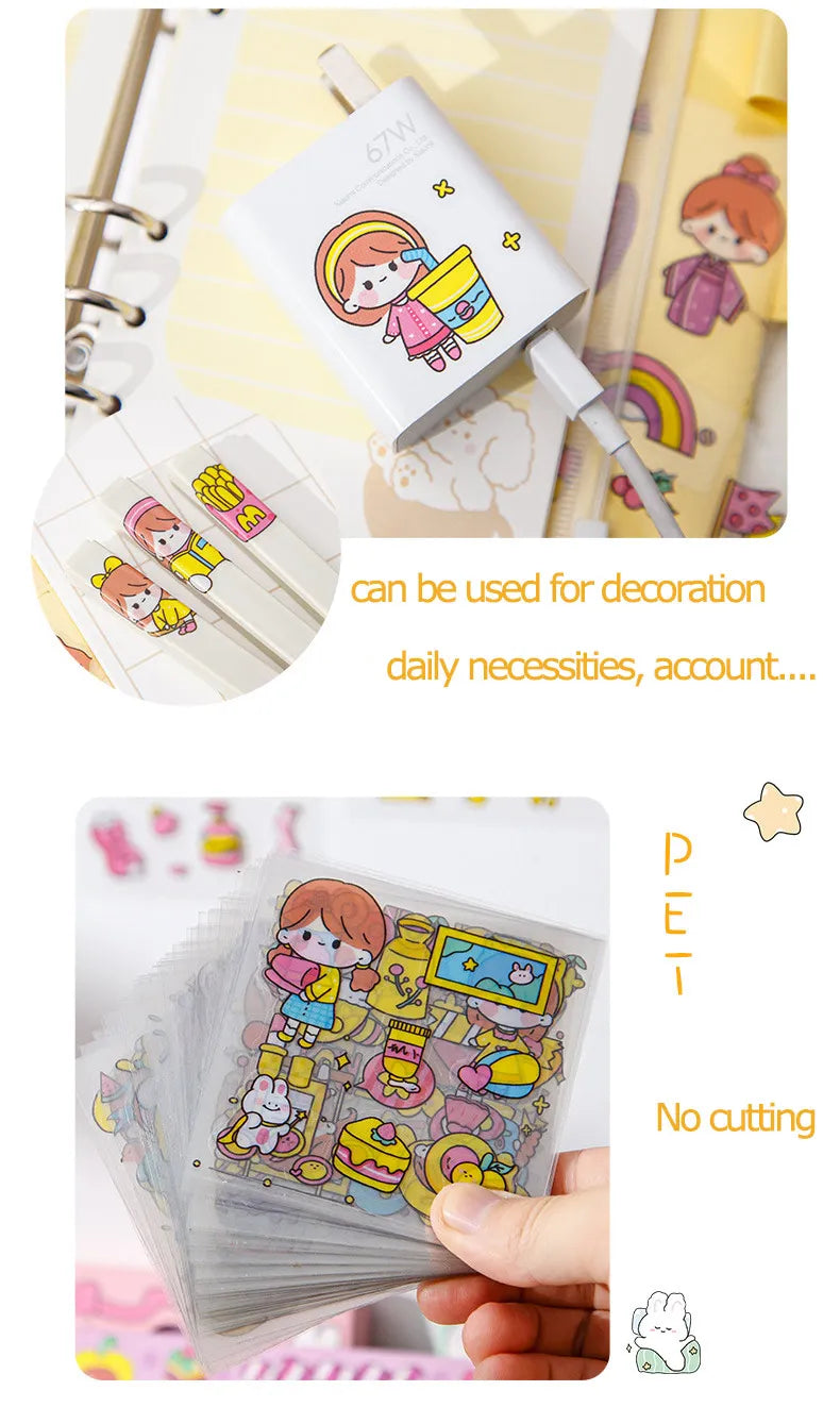 100 Pcs/Box Stickers for Kids Girls Set Kawaii Cartoon Decoration DIY Scrapbooking Waterproof Stationary Gift School Supplies