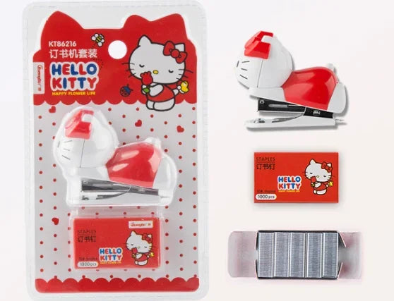 Hello Kitty Sanrio Mini Stapler Set Portable Compact Adorable Design for School Office Stationery Supply Kids Girls Gift Present