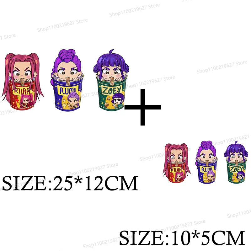 Kpop Demon Hunters Cartoon Patches for Clothes Vynil Heat Transfer Thermal Stickers DIY Kids T shirt Iron on for Women Appliqued