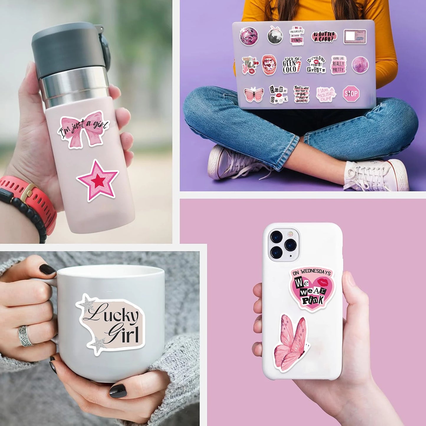 50pcs Ins Style Pink Ink Fresh Graffiti Stickers Suitable for Luggage Phone Cases Laptops Waterproof Cartoon Graffiti Stickers
