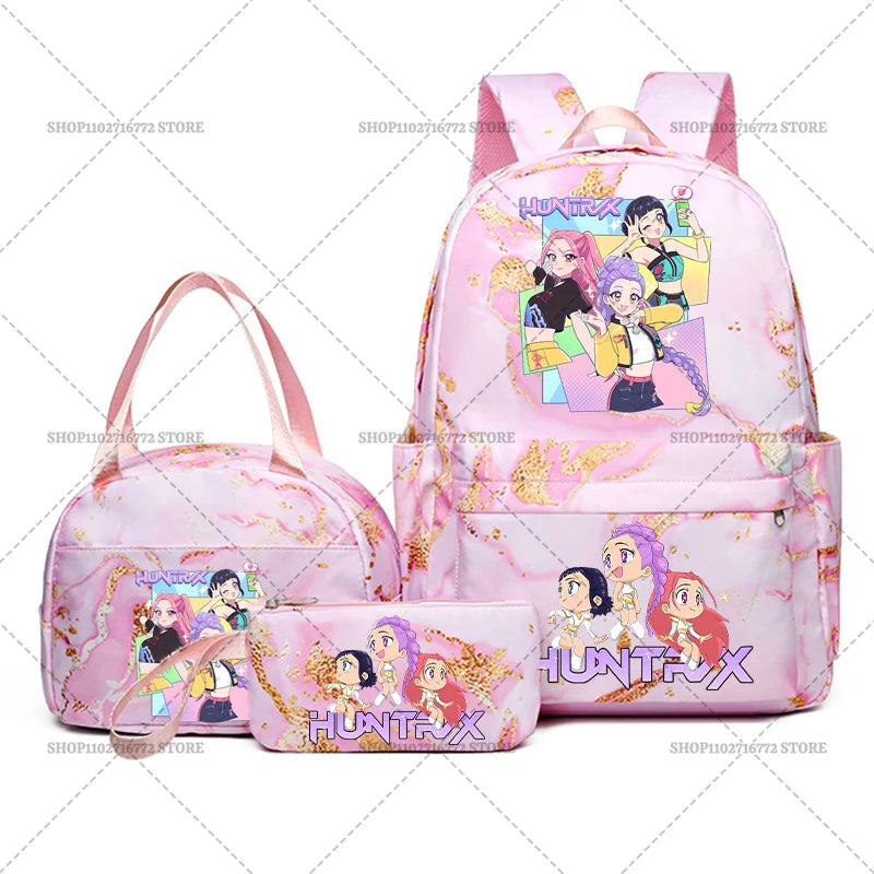 3pcs Movie Kpop Demon Hunters Backpack Lunch Bag Pencil Case Set Student Anime Fashion Schoolbag Pen Case Bento Pouch Suit Gifts