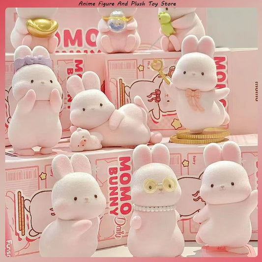 MOMO Bunny Daily Day Series Blind Box Kawaii Cartoon Flocking MOMO Rabbit Figure Doll Toys Creative Desktop Decoration for Kids