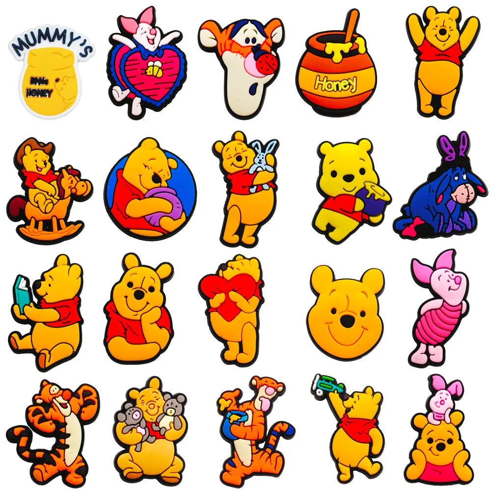 20pcs Hot Toys Disney Cartoon Winnie Pooh Shoe Charms for Shoes Decoration Accessories Classic Clog Sandal Buckle Kids Gifts