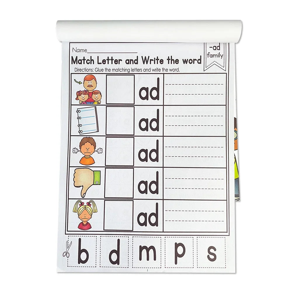 2books English CVC Words Phonics Workbook Language Arts Skills book for Kids children read & match & sound & sentence Worksheet