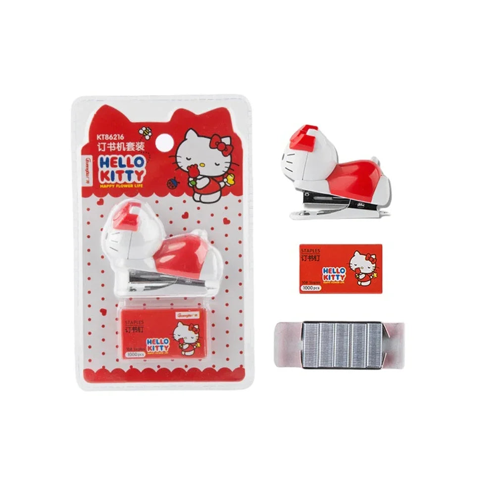 Hello Kitty Sanrio Mini Stapler Set Portable Compact Adorable Design for School Office Stationery Supply Kids Girls Gift Present