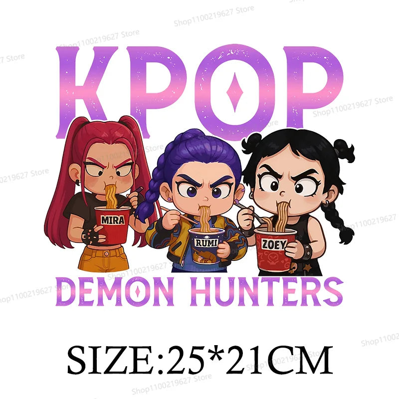 Kpop Demon Hunters Cartoon Patches for Clothes Vynil Heat Transfer Thermal Stickers DIY Kids T shirt Iron on for Women Appliqued