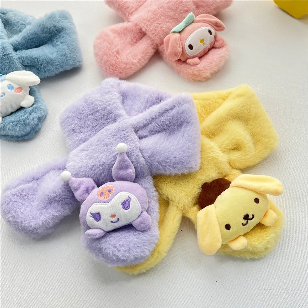 Kawaii Sanrio Plush Kuromi Children Scarf Cinnamoroll My Melody Anime Accessories Soft Thickened Kids Scarves Girls Cute Gifts