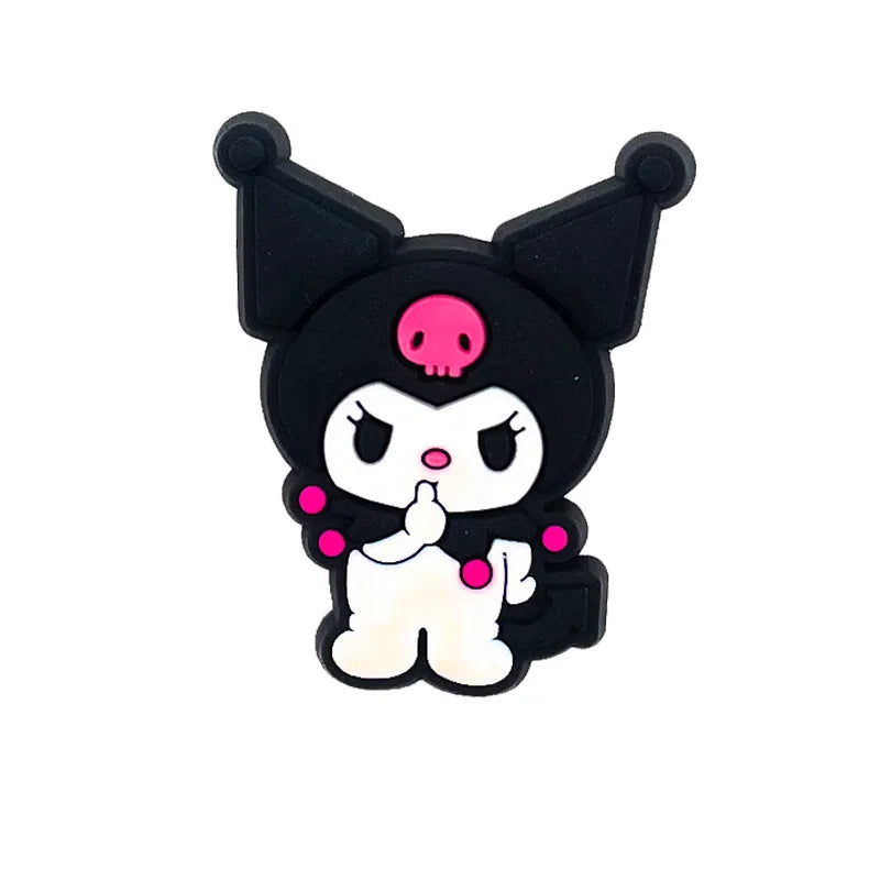 Fashion MINISO 1PCS Cartoon Cute Sanrio DIY Decorate Kuromi Shoe Charms PVC Black Sandals Accessories Kids Girls Boy X-mas Gifts