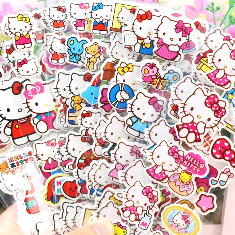 12pcs Kawaii Hello Kitty Stickers 3D Bubble Decoration Cute Children Reward Puffy Book Sticker Pack Stationery Supplies Kids Toy