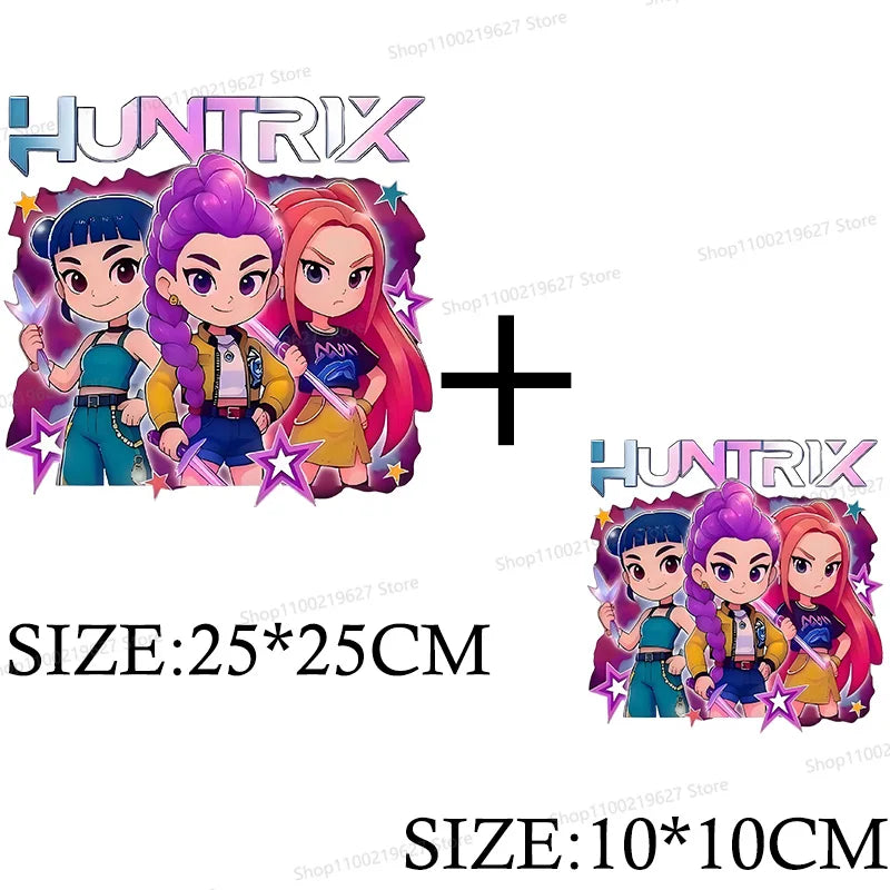 Kpop Demon Hunters Cartoon Patches for Clothes Vynil Heat Transfer Thermal Stickers DIY Kids T shirt Iron on for Women Appliqued