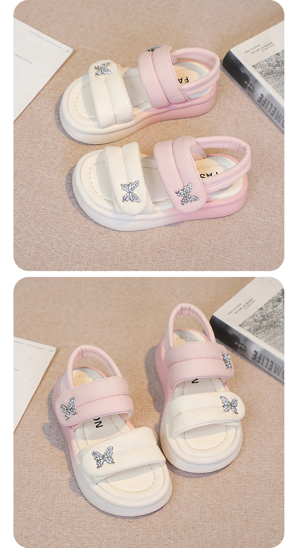 Korean Style Princess Sandals For Girls Rhinestone Butterfly Teenager Girl's Sandals Trend Fashion Teenager Beach Sandals Kids