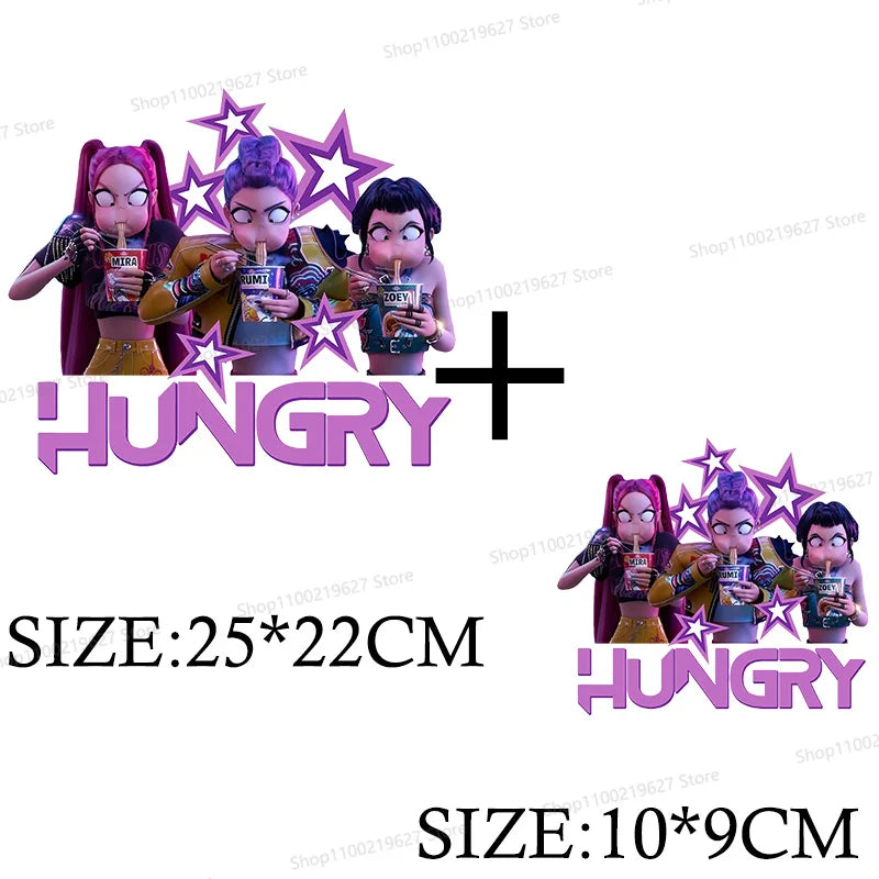 Kpop Demon Hunters Cartoon Patches for Clothes Vynil Heat Transfer Thermal Stickers DIY Kids T shirt Iron on for Women Appliqued