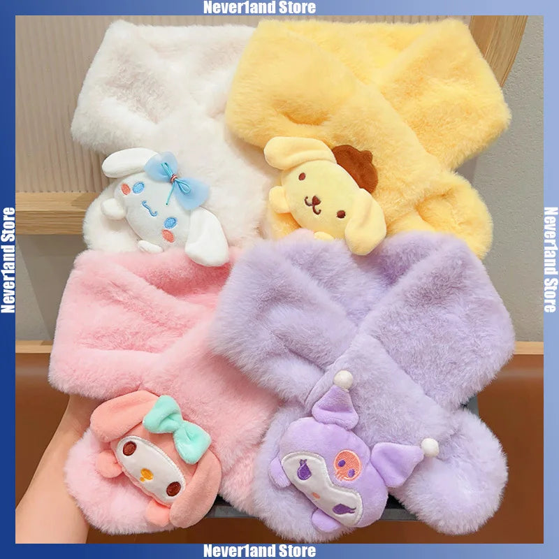 Kawaii Sanrio Plush Kuromi Children Scarf Cinnamoroll My Melody Anime Accessories Soft Thickened Kids Scarves Girls Cute Gifts