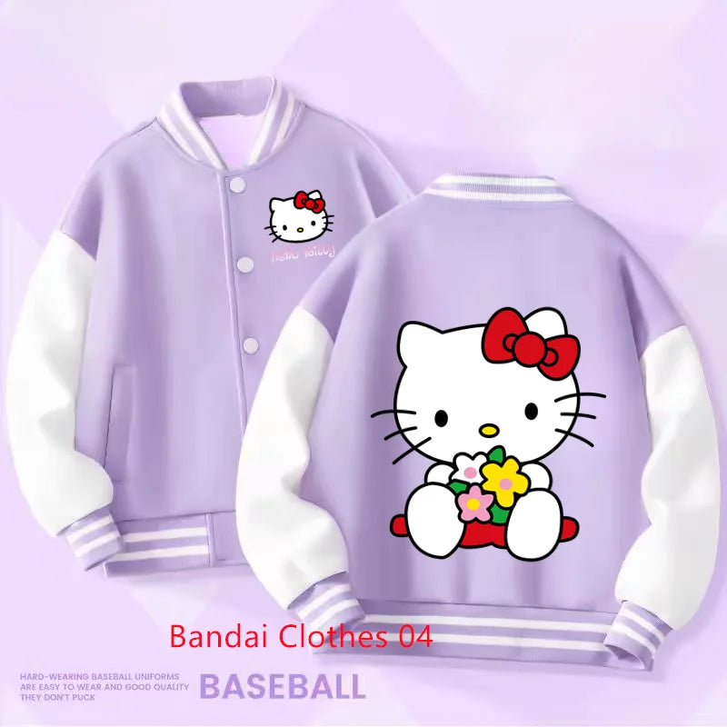 Kids Sanrio Fall/Winter Jacket Baseball Uniform Hello Kitty & Bear Pattern Print Thick warm stylish coat for boys and girls 2-14