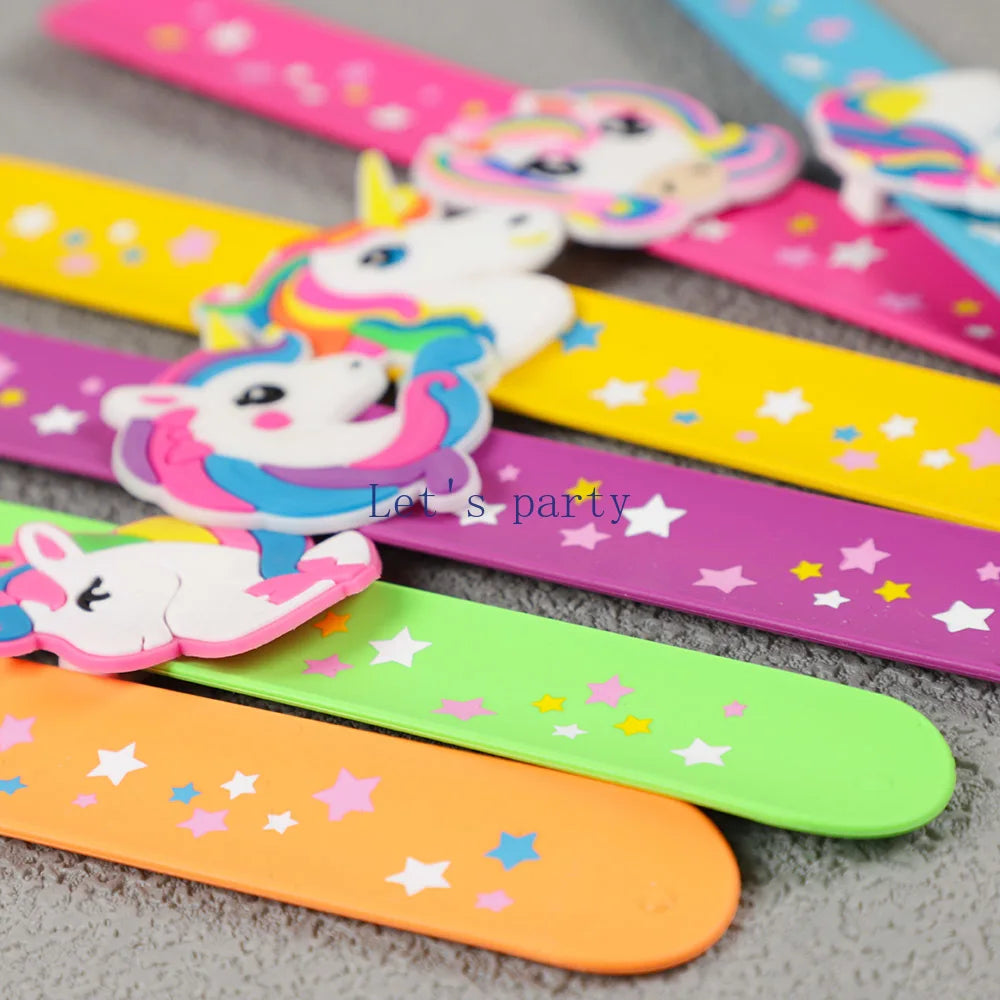 6Pcs Cartoon Unicorn Star Silicone Slap Bracelets Wristband Toys for Kids Birthday Party Favors Baby Shower Souvenir Goodie Bag