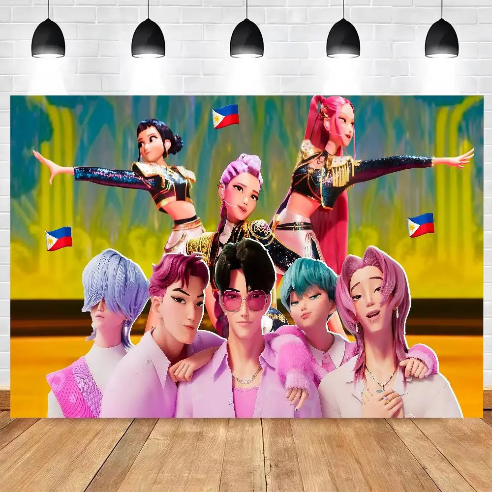KPop Demon Hunters Cartoon Theme Party Backdrop Vinyl Photography Background Birthday Party Decorations