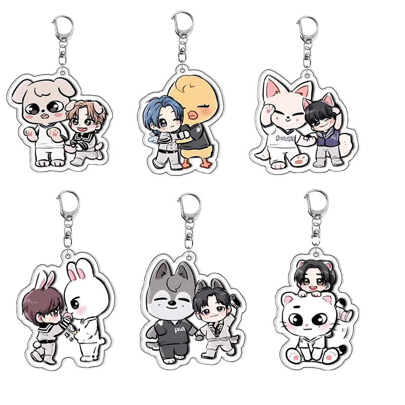 SKZOO Stray Kids Keychain Acrylic KPOP Keychain Accessories, Stray Kids Accessories Creative Bags Car Keychain Friends Gift