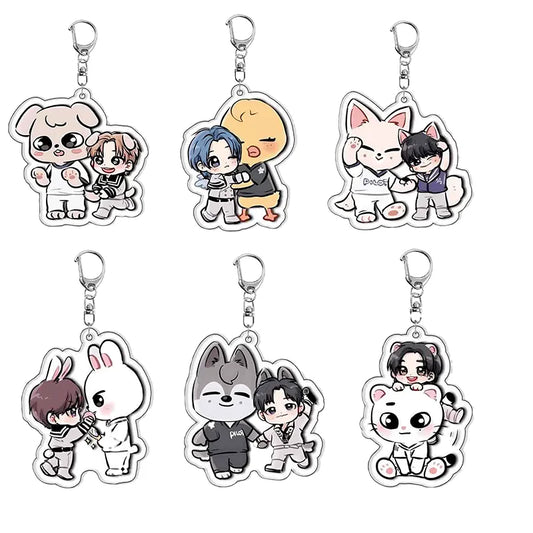 SKZOO Stray Kids Keychain Acrylic KPOP Keychain Accessories, Stray Kids Accessories Creative Bags Car Keychain Friends Gift