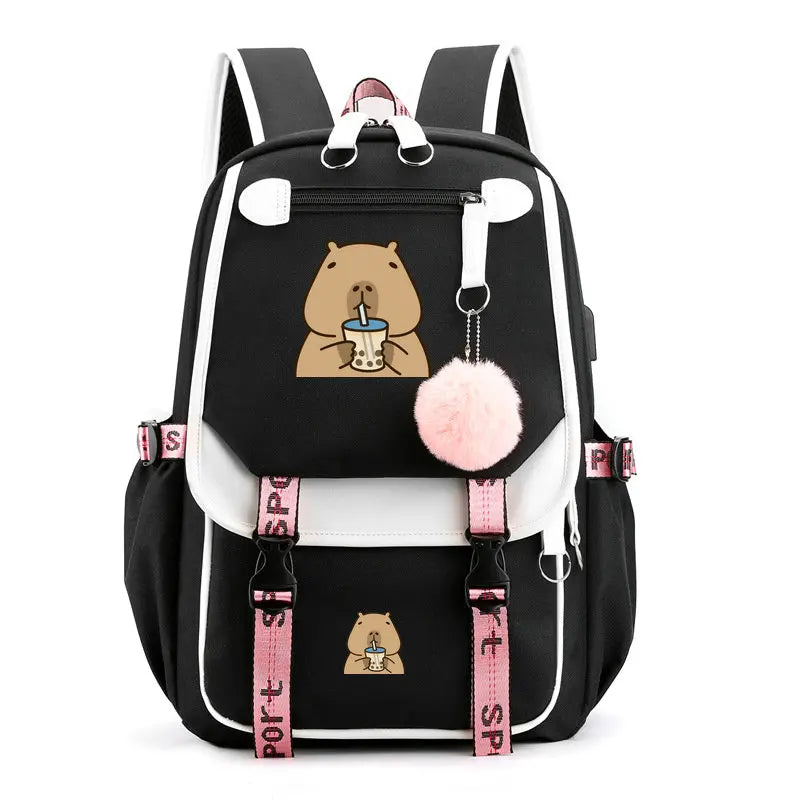 School Backpack for Kids Teenager Kawaii Capybara Schoolbag Girls Boys Children Backpack Teenager Bagpack Usb Charging Bookbag