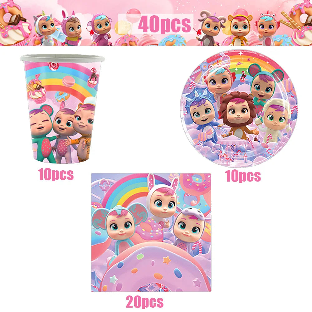 Cry Babiesed Birthday Party Decorations Tableware Set Paper Plates Balloon Banner Tablecloth Backdrop Baby Shower Party Supplies