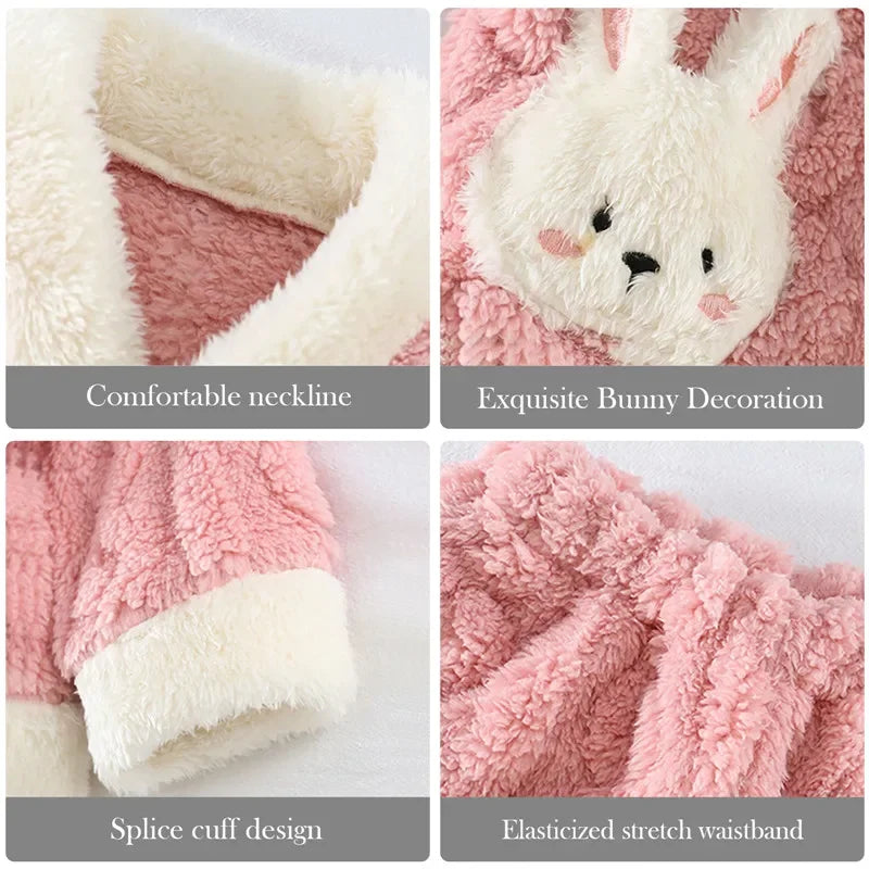 Autumn Winter Children Sleepwear Baby Pajamas Set Thick Flannel Fleece Child Sleepwear 2Pcs Sets Warm Home Suits Kids Clothes