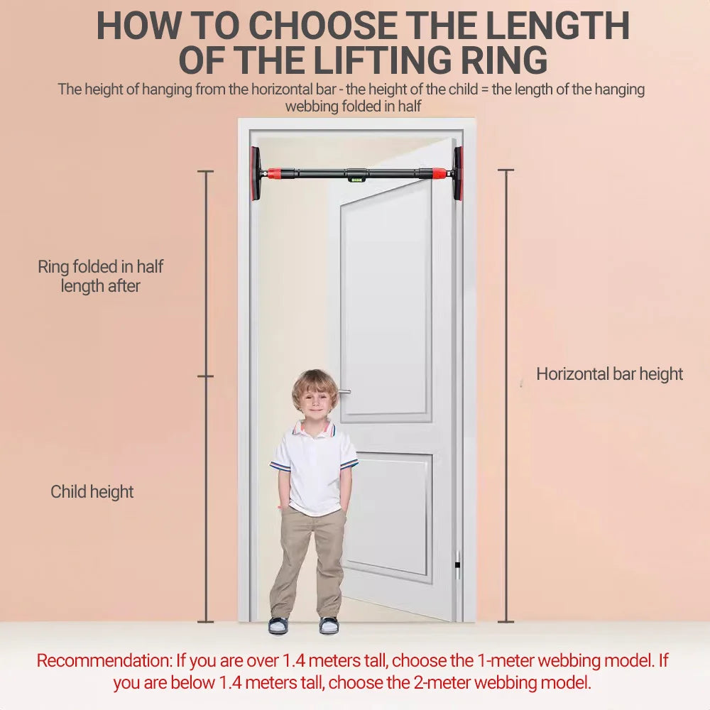 Kids Horizontal Bar with Gymnastic Rings Adjustable Hanging Straps for Indoor Pull-Up Hammock Play Children Fitness Strength Tra