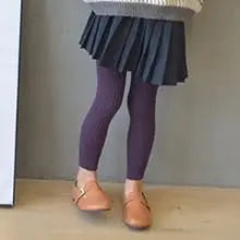 Toddler Girls Cotton Cable Knit Leggings Classic Solid Footless Tights Ankle Length Pants for Kids