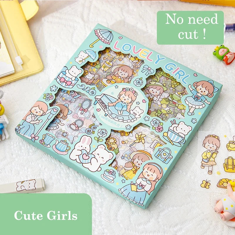 100 Pcs/Box Stickers for Kids Girls Set Kawaii Cartoon Decoration DIY Scrapbooking Waterproof Stationary Gift School Supplies