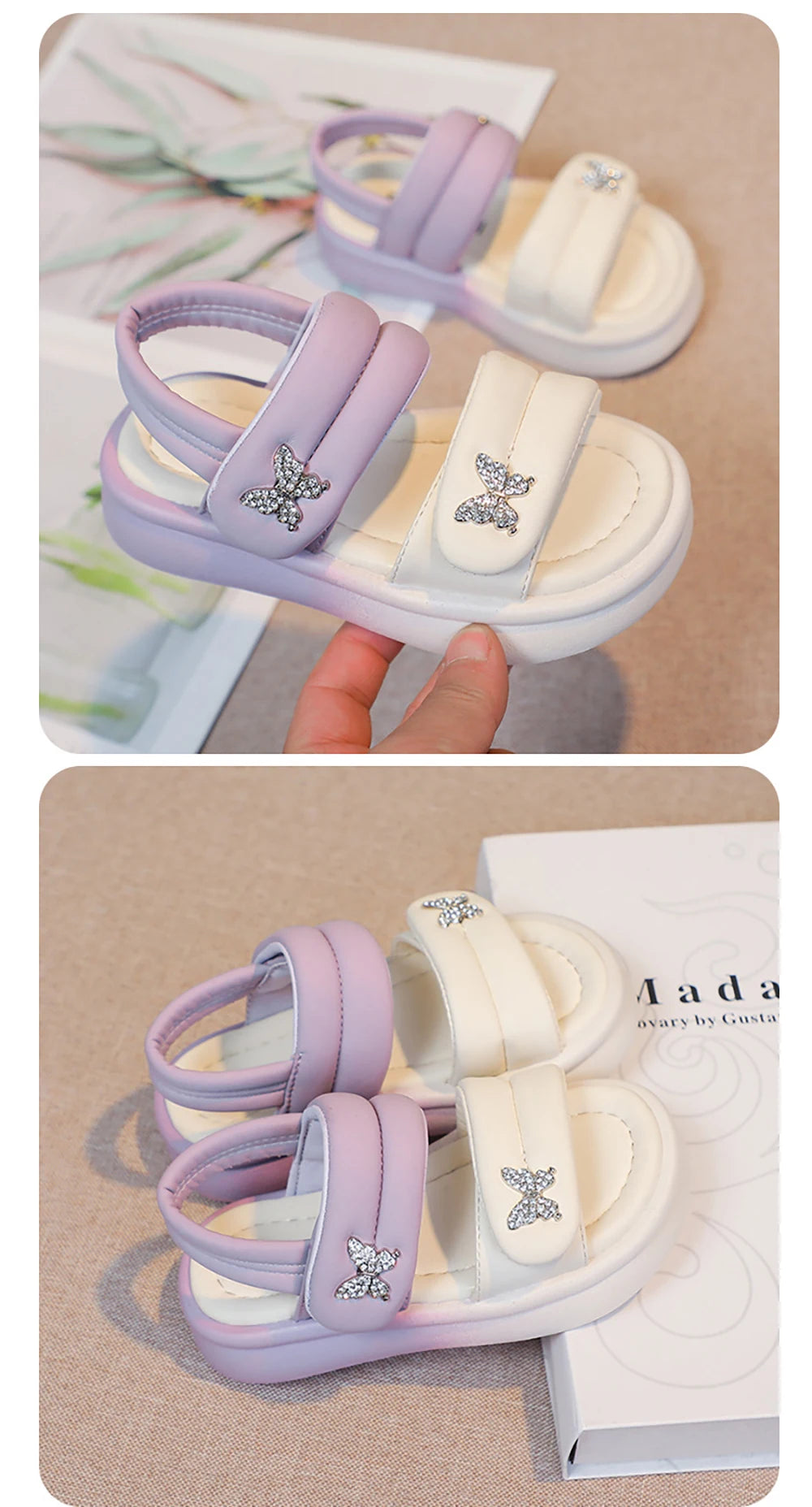 Korean Style Princess Sandals For Girls Rhinestone Butterfly Teenager Girl's Sandals Trend Fashion Teenager Beach Sandals Kids