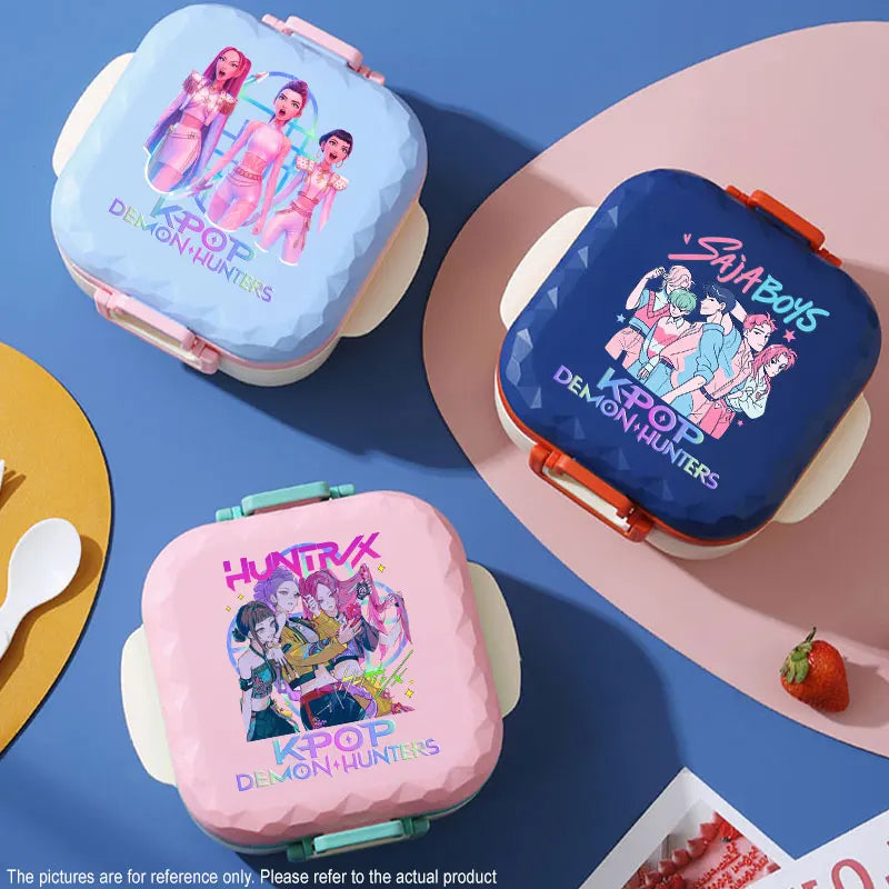 800ml For KPop Demon Hunters Lunch Box Microwave Heating Anime HUNTR/X Rumi Mira Zoey Bento Box BPA Free Comes with Tableware