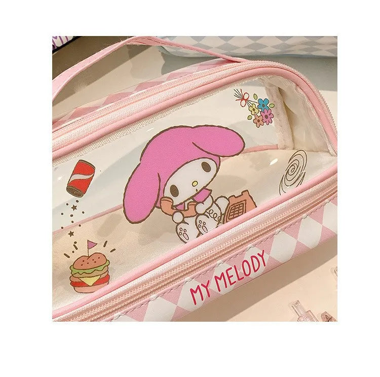 Sanrio Hello Kitty Pencil Bags Cartoon Kuromi My Melody Cinnamoroll Large Capacity Portable Stationery Box Storage Case Kids Toy