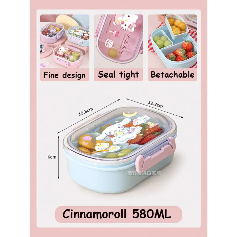 Sanrio Hello Kitty Cinnamoroll Fruit Box Children Portable Spring Outing Separated Fresh-Keeping Bento Box Lunch Box for Kids