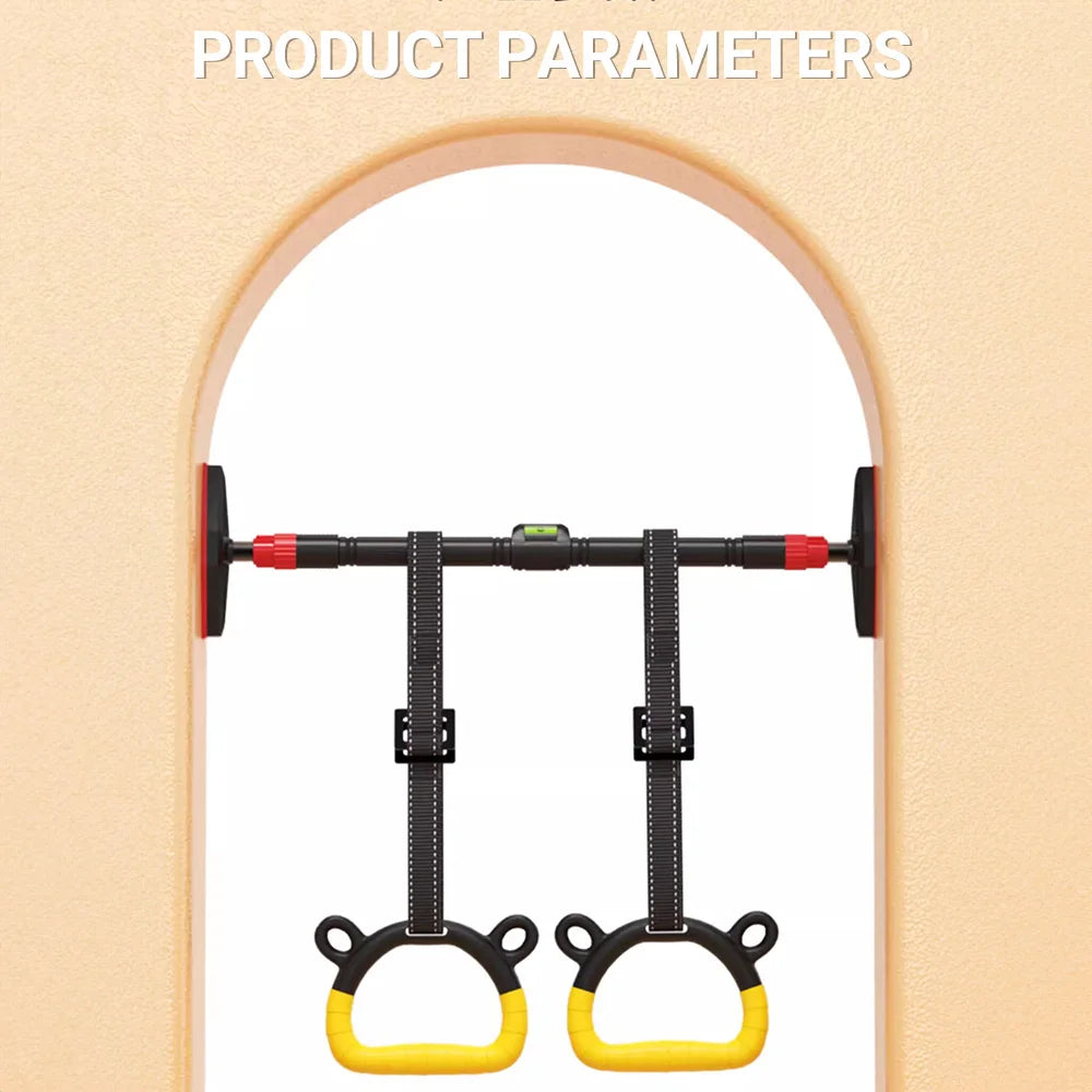 Kids Horizontal Bar with Gymnastic Rings Adjustable Hanging Straps for Indoor Pull-Up Hammock Play Children Fitness Strength Tra