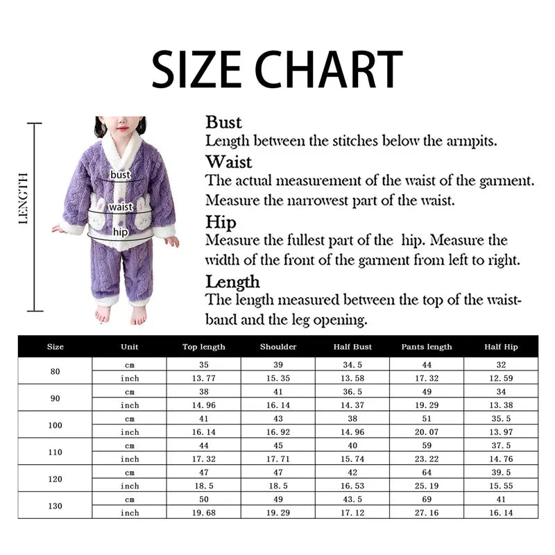 Autumn Winter Children Sleepwear Baby Pajamas Set Thick Flannel Fleece Child Sleepwear 2Pcs Sets Warm Home Suits Kids Clothes