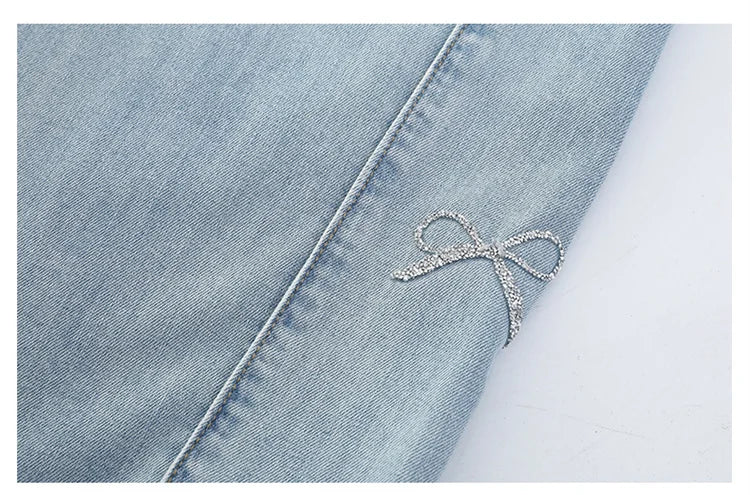 Jeans for Girls Fashion Clothes for Teenagers Solid Loose Kids Wide Leg Pants with Butterfly Children Denim Trousers Age 5-14T