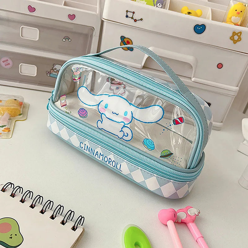 Sanrio Hello Kitty Pencil Bags Cartoon Kuromi My Melody Cinnamoroll Large Capacity Portable Stationery Box Storage Case Kids Toy