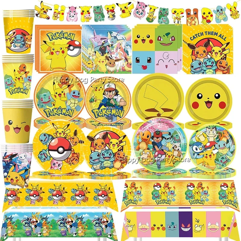 Pokemon Birthday Party Decoration New Yellow Pikachu Balloons For Kids Event Supplies Tableware Banner Backdrop Tablecloth Decor