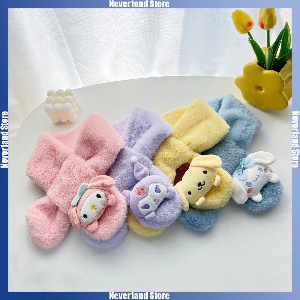 Kawaii Sanrio Plush Kuromi Children Scarf Cinnamoroll My Melody Anime Accessories Soft Thickened Kids Scarves Girls Cute Gifts