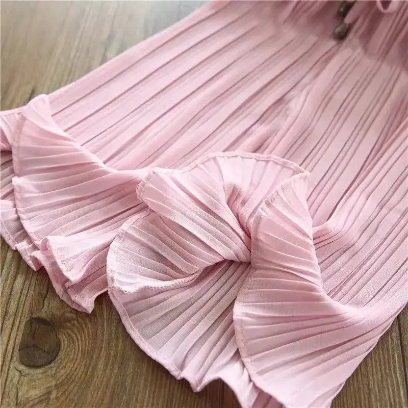 Childen's Girls Summer Ice Silk Wide Leg Pants Baby Fashion Lace Chiffon Waist Flare Trousers Kids Girl Loose Buttom Clothes