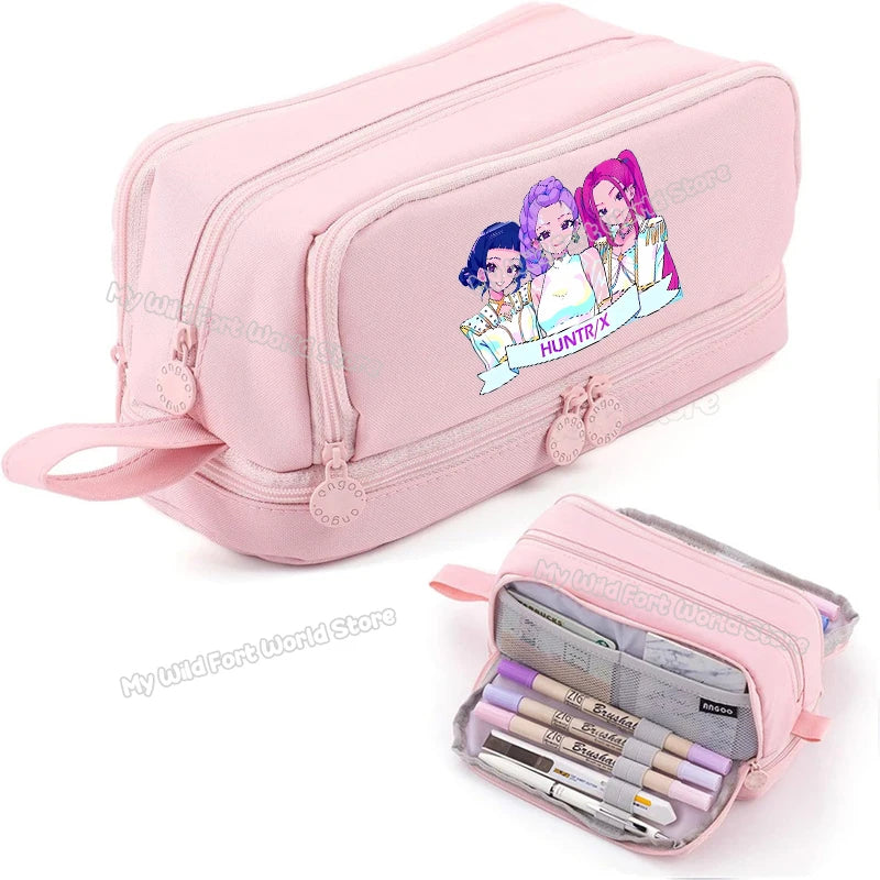 Kpop Demon Hunters High-capacity Pencil Bag Cartoon  Music Girl Pencilcase Rumi Mira Zoey Student Pen Case Kid School Stationery