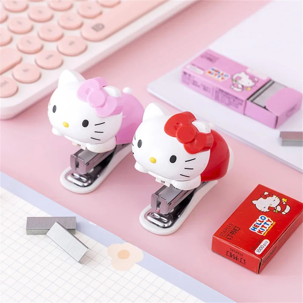 Hello Kitty Sanrio Mini Stapler Set Portable Compact Adorable Design for School Office Stationery Supply Kids Girls Gift Present