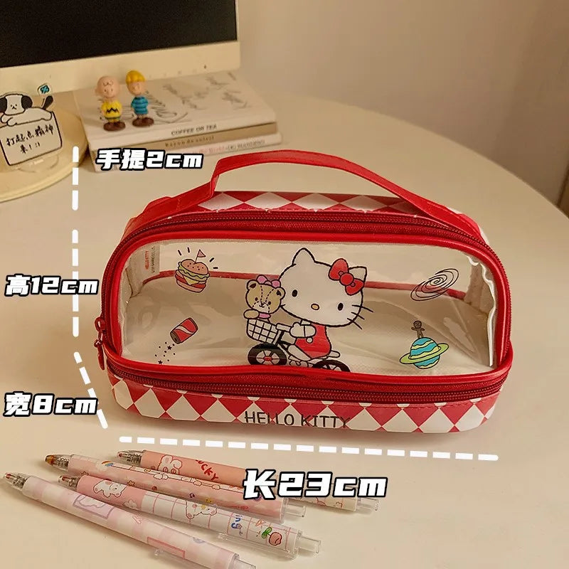 Sanrio Hello Kitty Pencil Bags Cartoon Kuromi My Melody Cinnamoroll Large Capacity Portable Stationery Box Storage Case Kids Toy