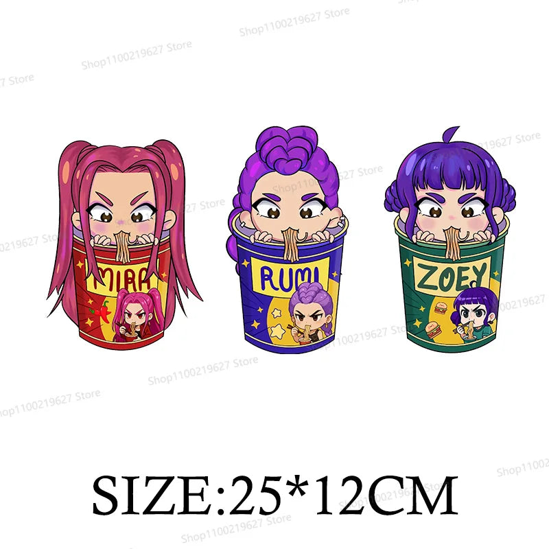 Kpop Demon Hunters Cartoon Patches for Clothes Vynil Heat Transfer Thermal Stickers DIY Kids T shirt Iron on for Women Appliqued