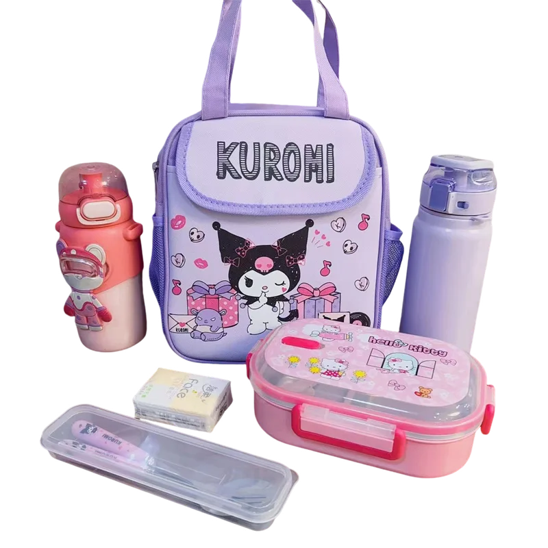 Hello Kitty Kuromi Cinnamonroll  Cartoon Kids Lunch Bag Thermal Insulation Aluminum Film C anvas Portable Insulation  Lunch Bag