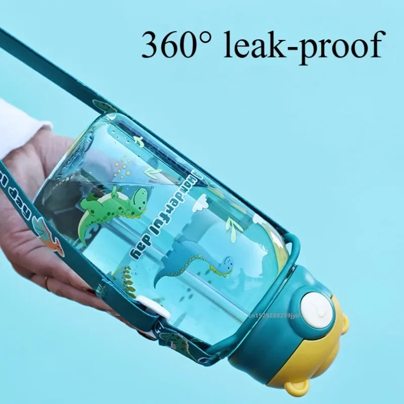 3Sizes Kids Cartoon Water Bottles Leakproof Water Sippy Cup with Straw and Strap Portable Drinking Bottle for Children School