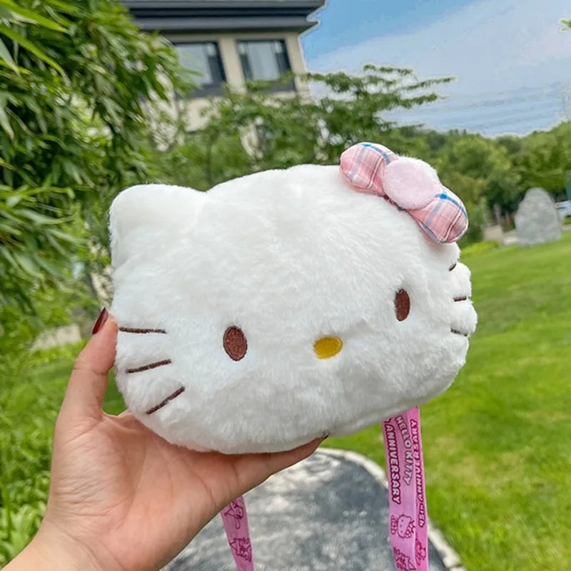 Miniso Cute Cartoon Hello Kitty Bow Crossbody Bag For Women Kawaii Fashion Plush White Kt Cat Shoulder Bag For Girls Kids Gifts